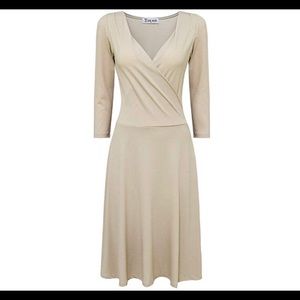 Surplice neckline 3/4 sleeve skater dress